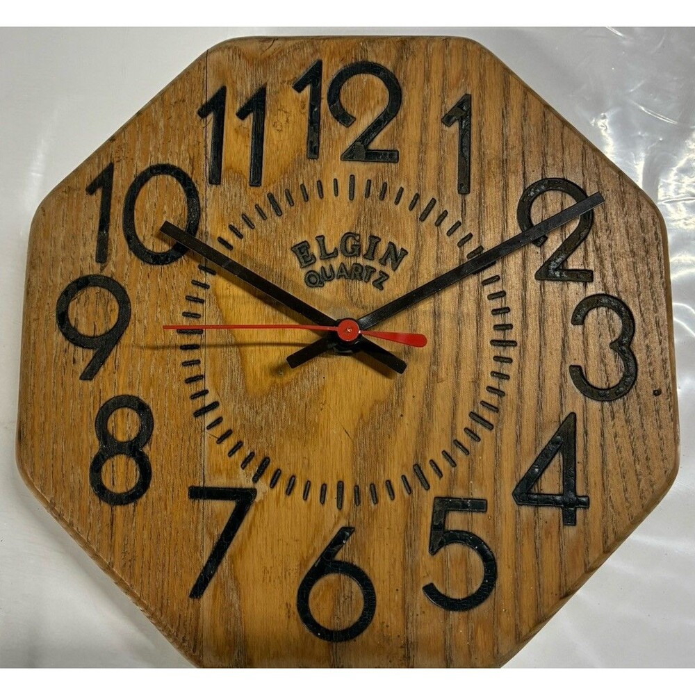 Elgin Quartz Wood Octagon Wall Clock Analog Arabic Numerals Brown/Black